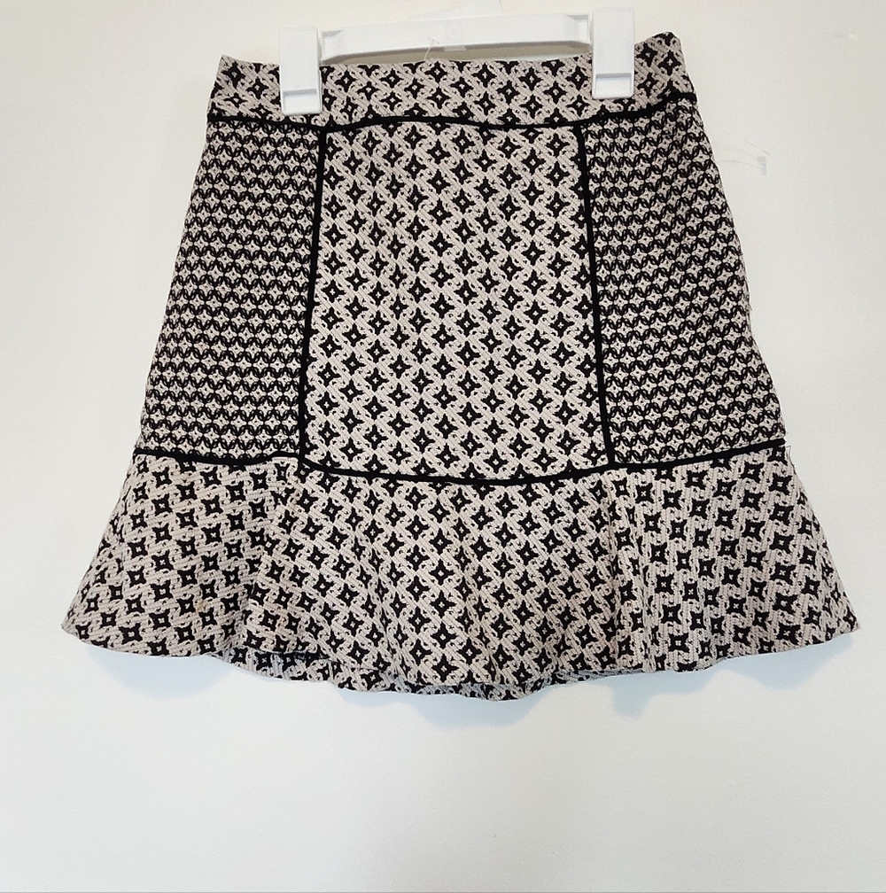 LOFT Black and Cream Patterned Mini Skirt